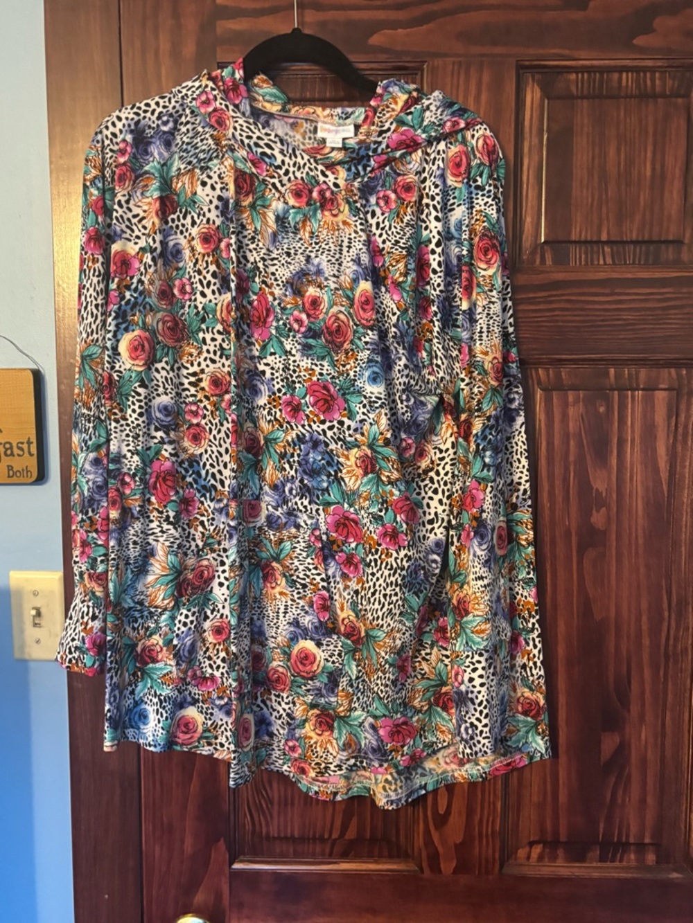 LuLaRoe Amber hoodieFloral & Leopard Print Hoodie in Pink Blue Green Yellow